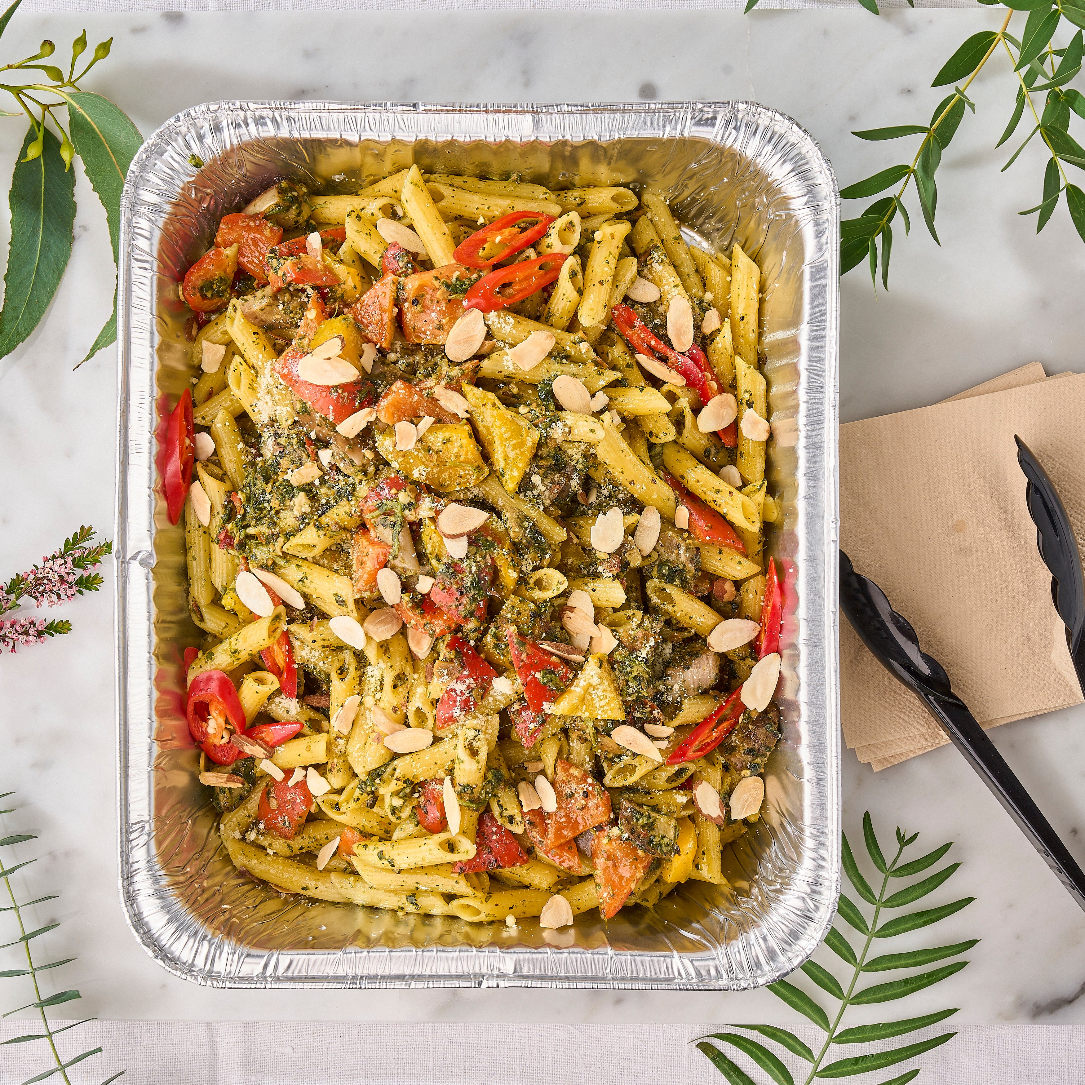 Coriander Pesto Pasta Tray 🌿 | Halal Catering Singapore – All