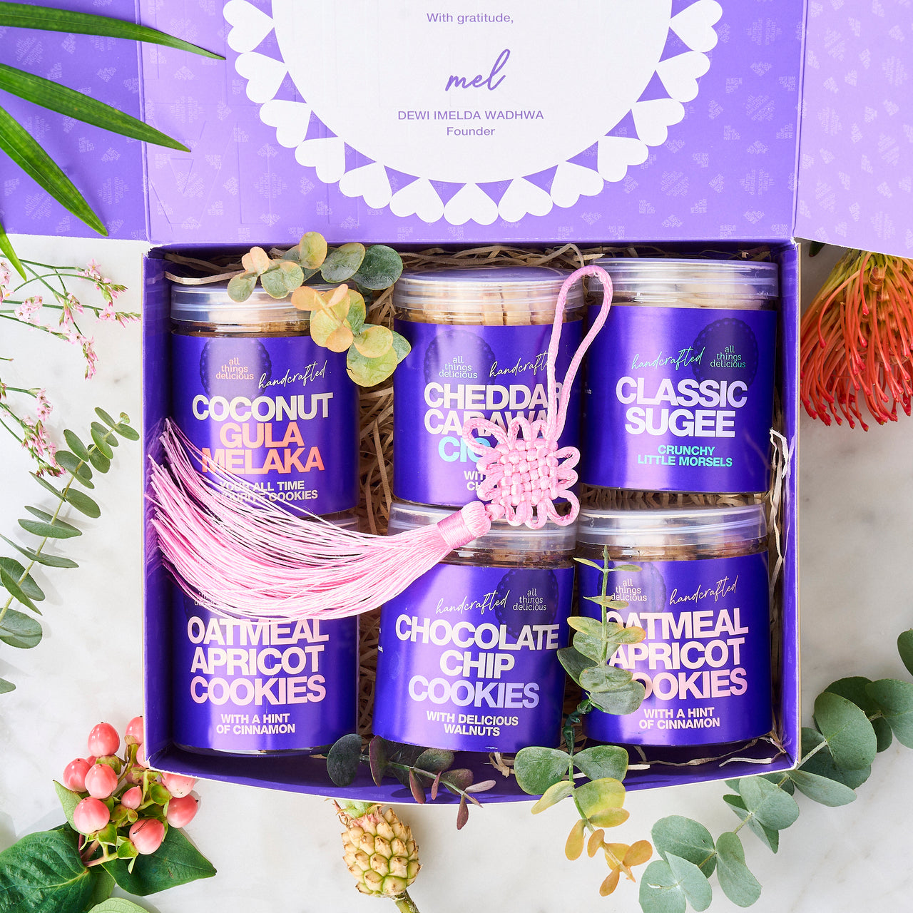 Opened Abundance Gift Box revealing a sextet of cookie varieties