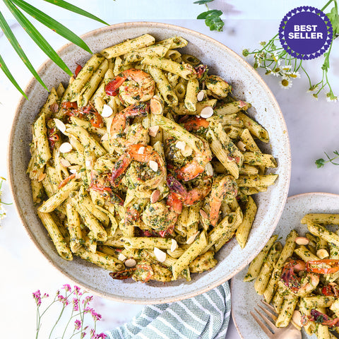 Coriander Pesto Prawns with Caramelised Chillis Pasta Tray