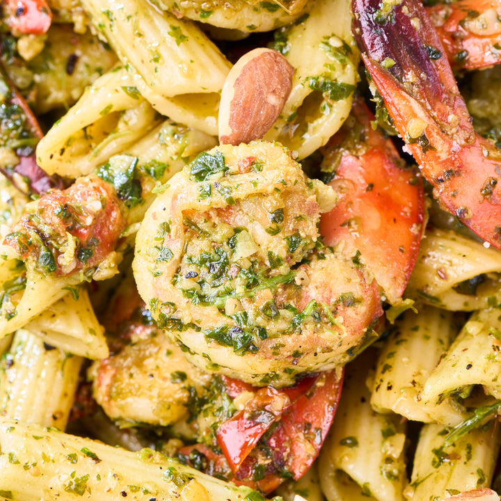 Coriander Pesto Prawns with Caramelised Chillis Pasta Tray