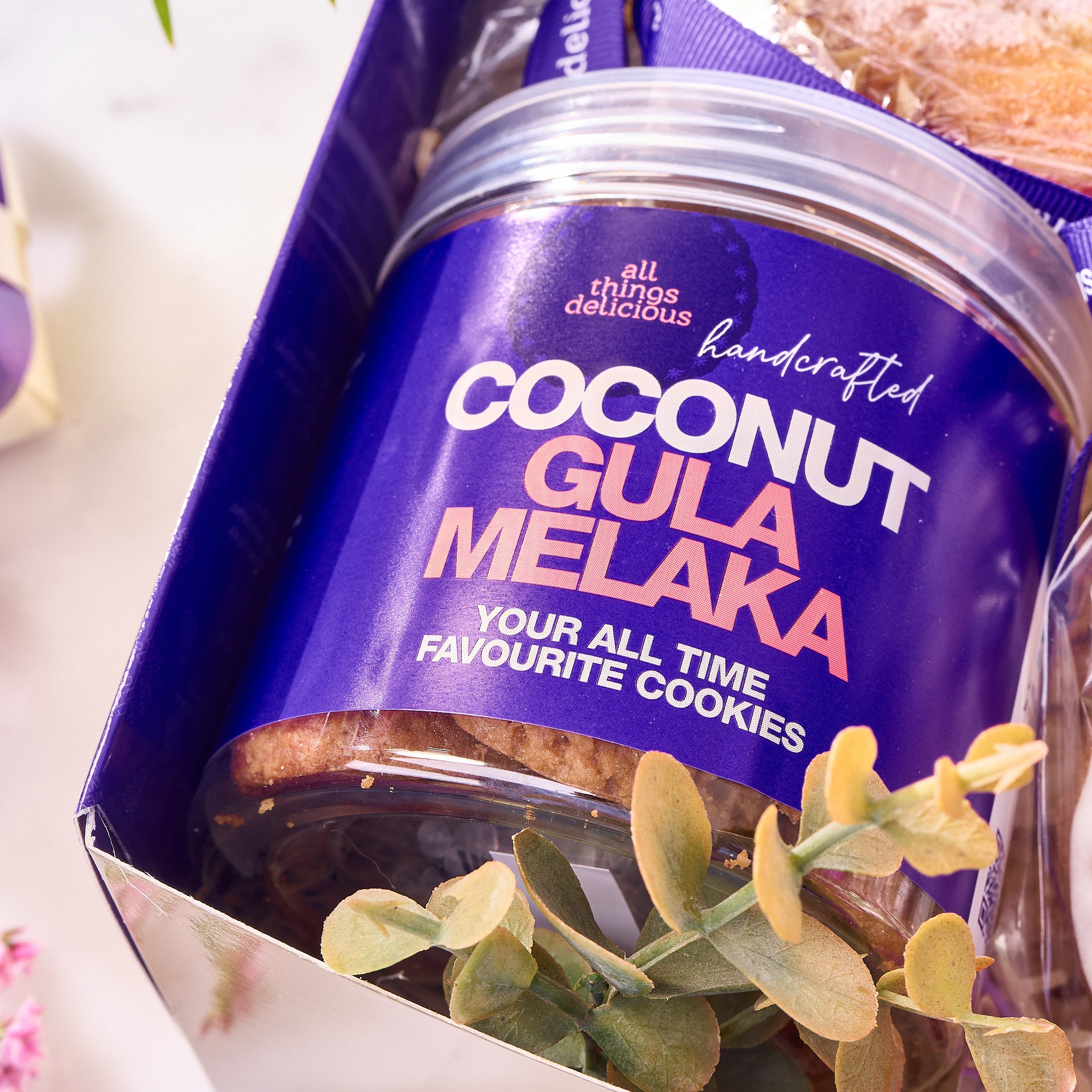 A jar of Coconut Gula Melaka Cookies