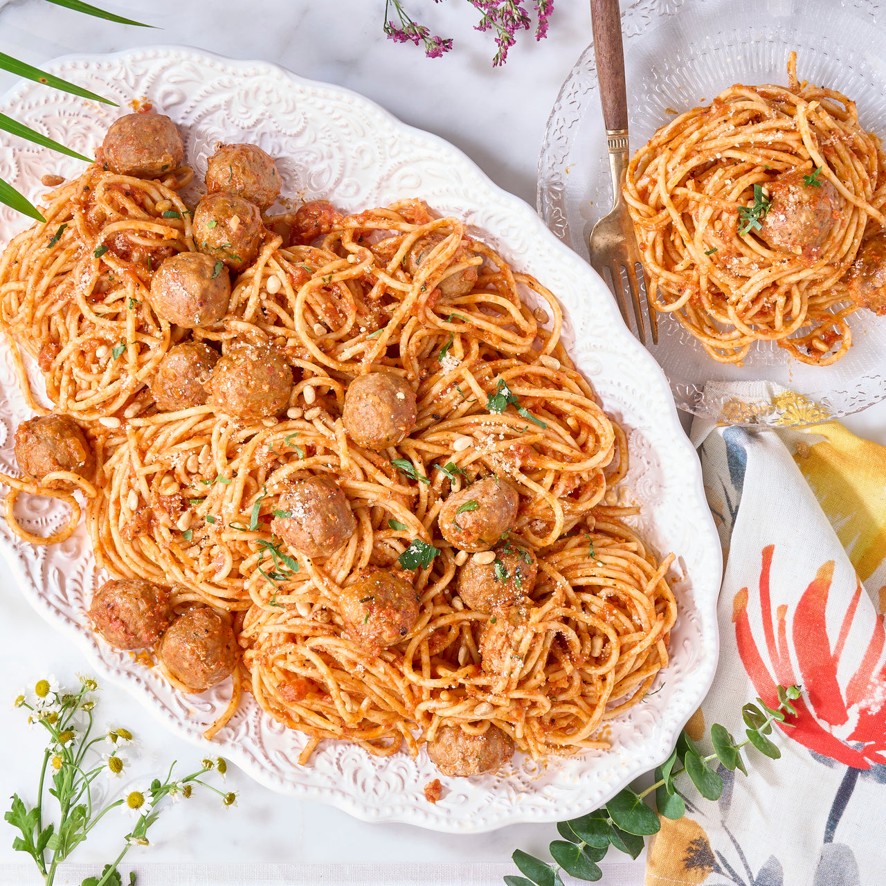 Spicy Lamb Meatballs Pasta Tray