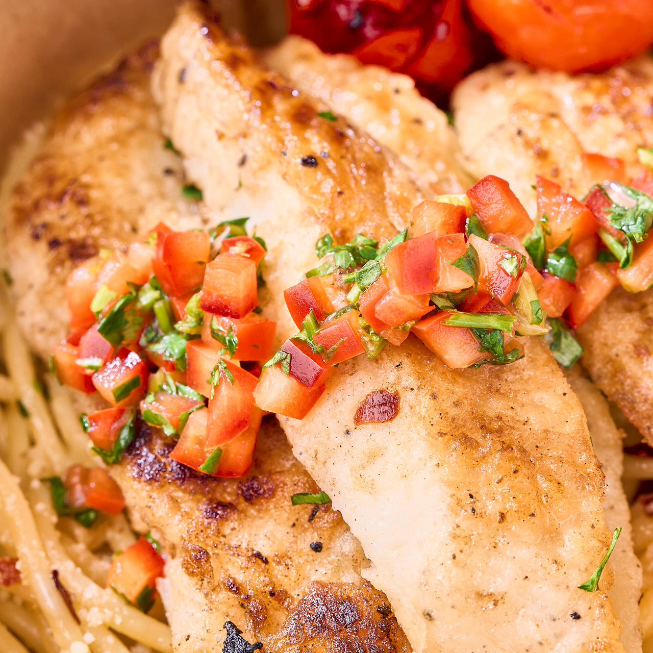 Tomato Caper Salsa Fish Aglio Olio Bowl