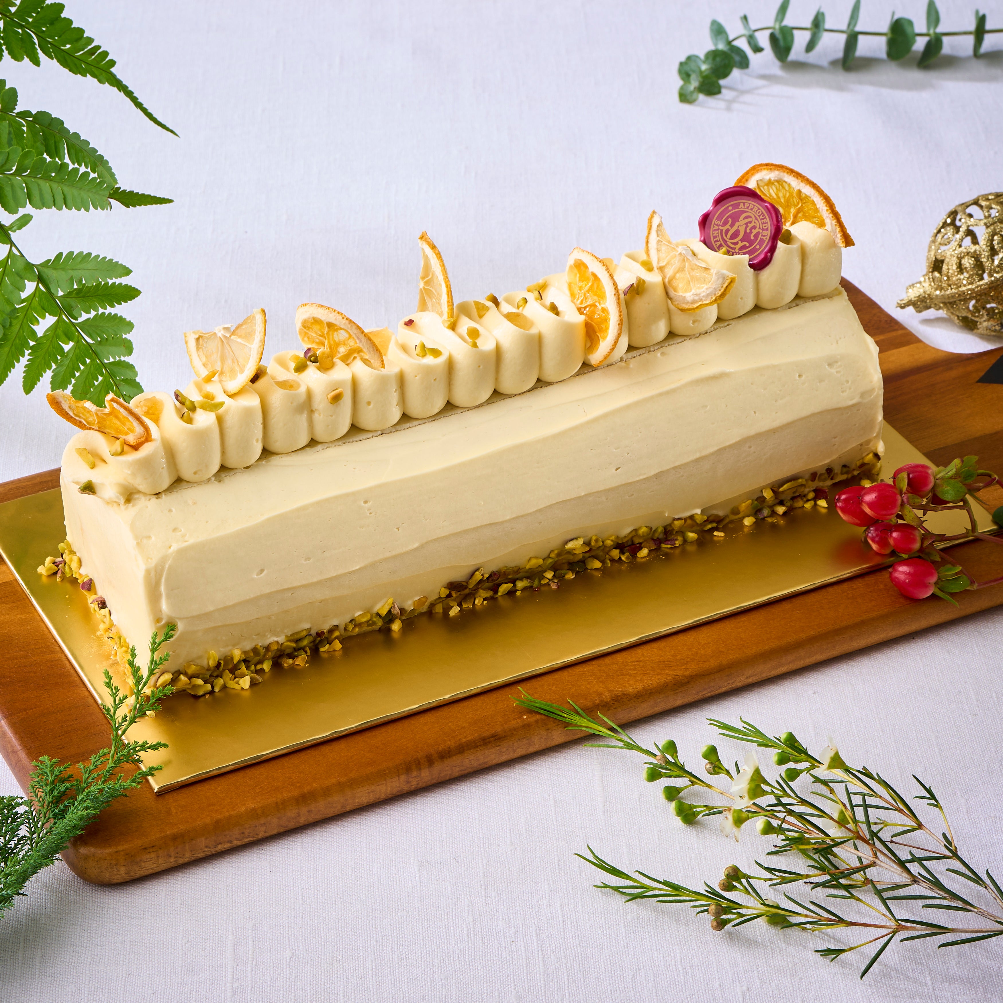 Yuzu Pistachio Log Cake