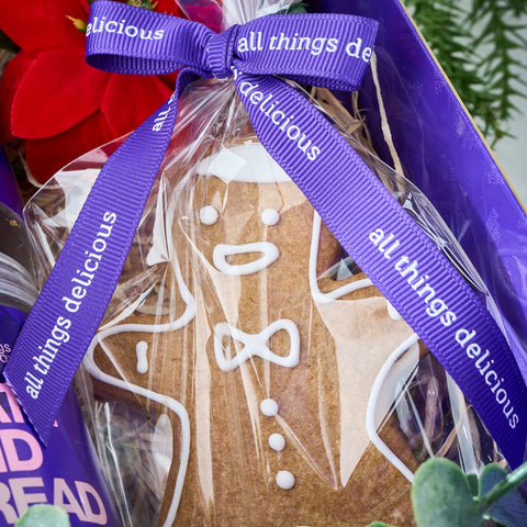 Gingerbread Man cookie, ft ATD's signature violet bow