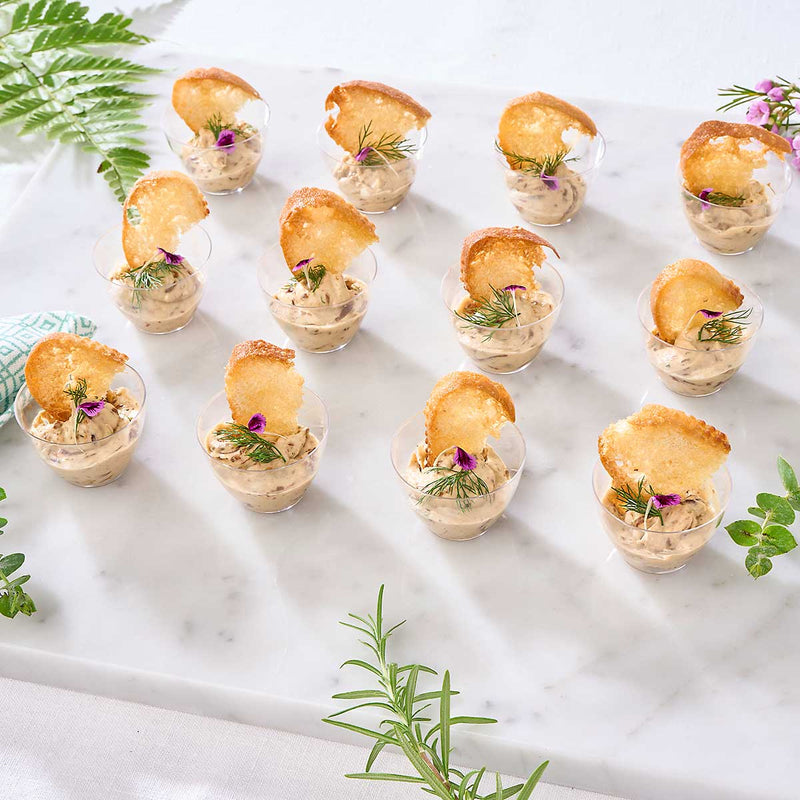 12 canapé cups of Creamy Onion Dip with Crostini