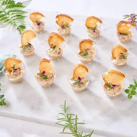 12 canapé cups of Creamy Onion Dip with Crostini